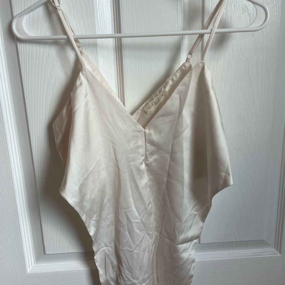 Elegant Cream Satin Cami Top tie waist